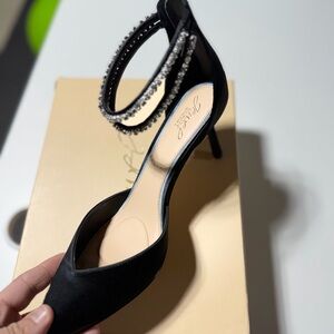 Badgley Mischka Black Crystal-Ankle Stiletto Heels